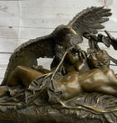 Nude Woman with Baby & Eagle Bird Bronze Sculpture Statue Decor Signed Truffot on Marble Base