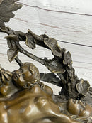 Nude Woman with Baby & Eagle Bird Bronze Sculpture Statue Decor Signed Truffot on Marble Base
