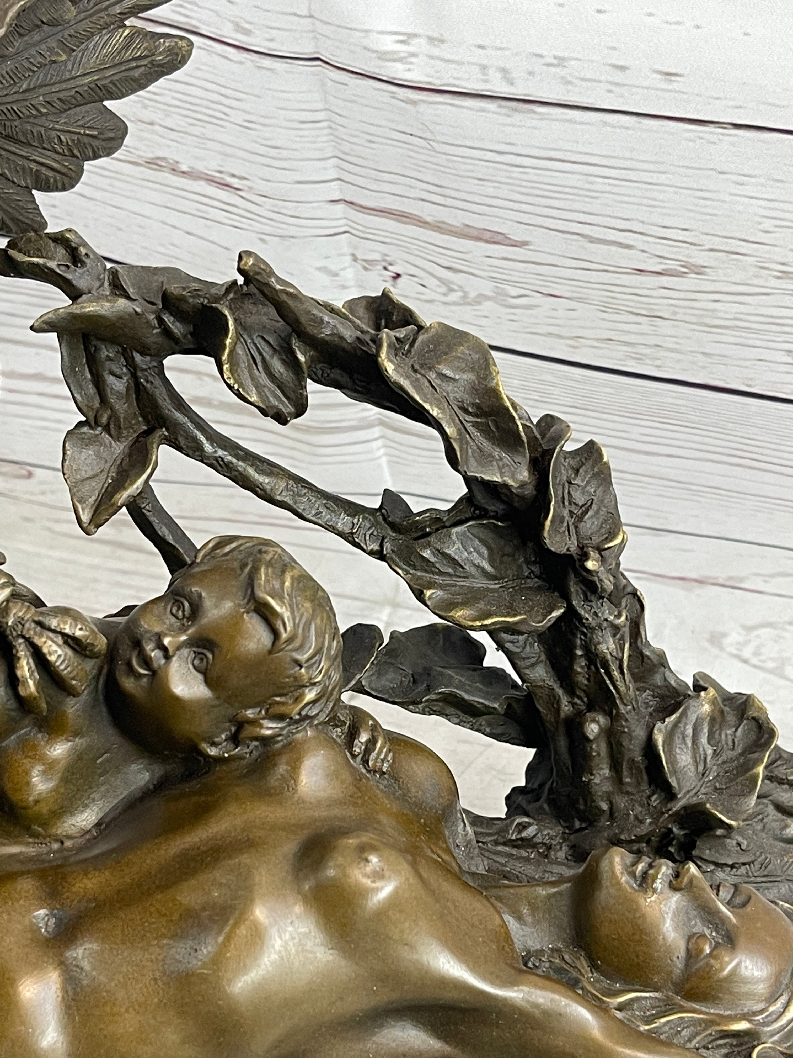 Nude Woman with Baby & Eagle Bird Bronze Sculpture Statue Decor Signed Truffot on Marble Base