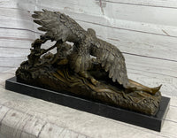 Nude Woman with Baby & Eagle Bird Bronze Sculpture Statue Decor Signed Truffot on Marble Base