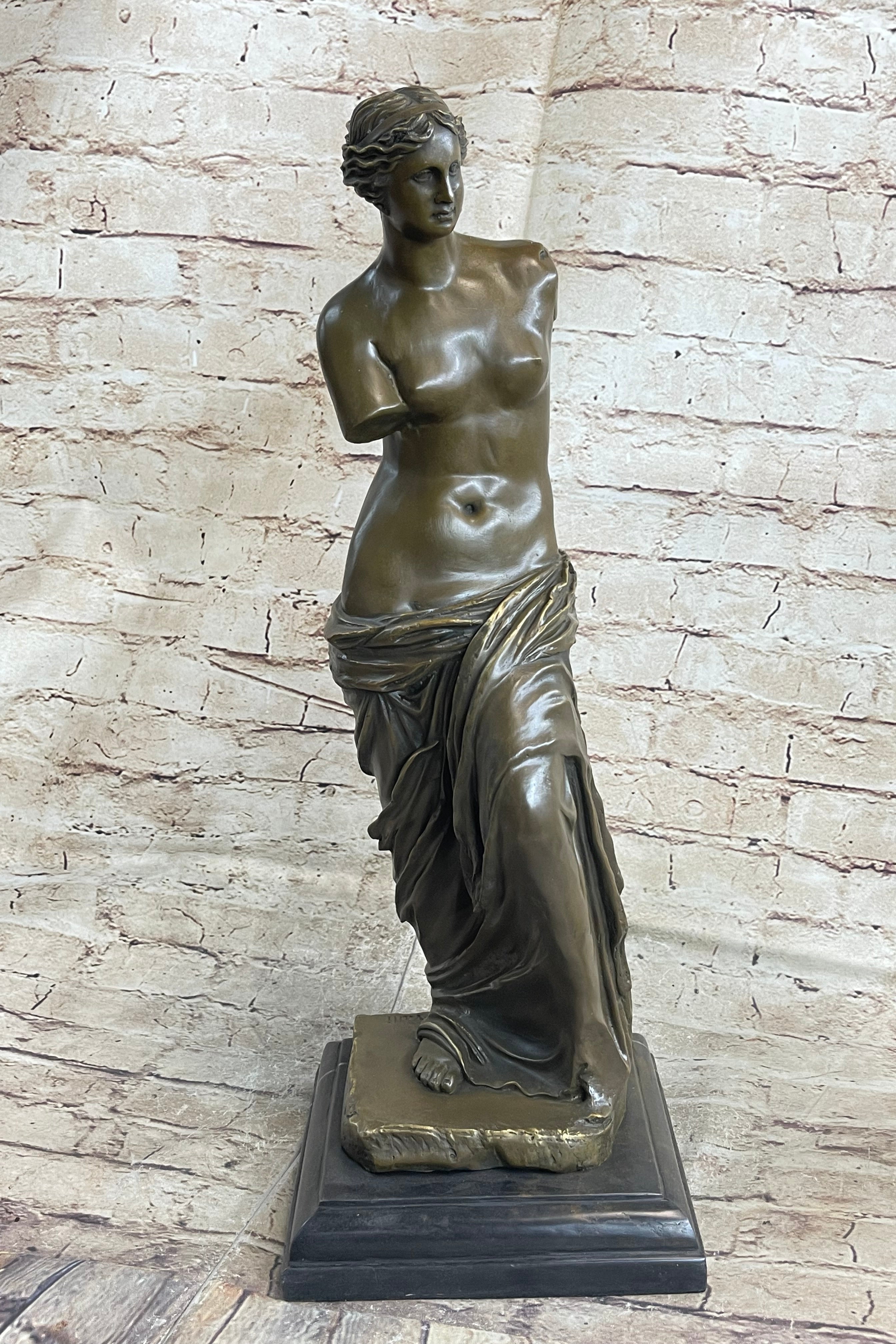 Venus De Milo Nude Ancient Greek Sculpture Figure on Marble Base