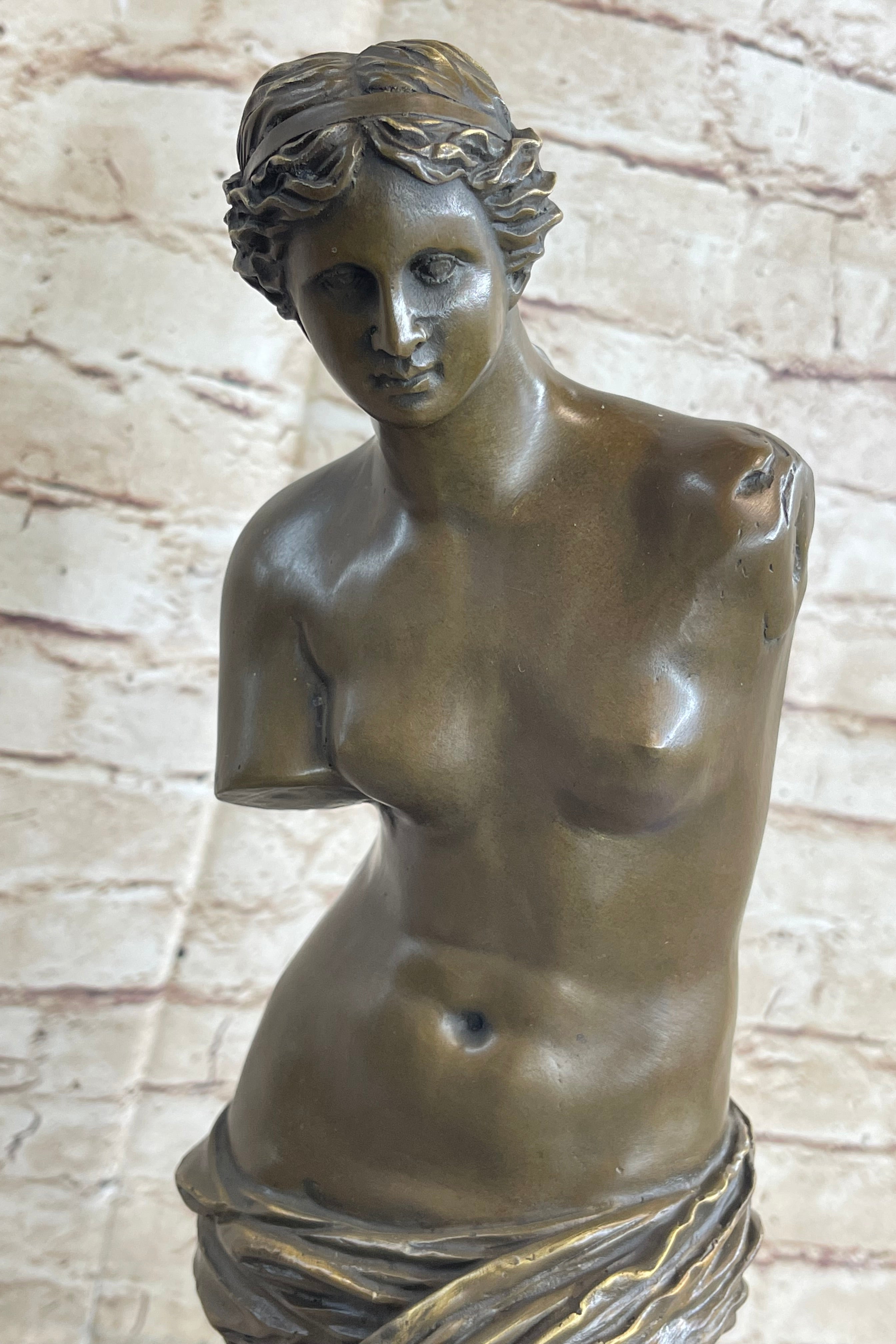 Venus De Milo Nude Ancient Greek Sculpture Figure on Marble Base