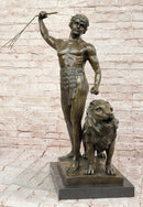 Bronze Gladiator with Lion - Roman Warrior on Base