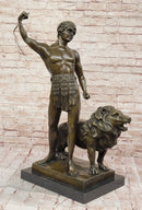 Bronze Gladiator with Lion - Roman Warrior on Base