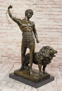 Bronze Gladiator with Lion - Roman Warrior on Base