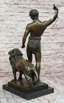 Bronze Gladiator with Lion - Roman Warrior on Base