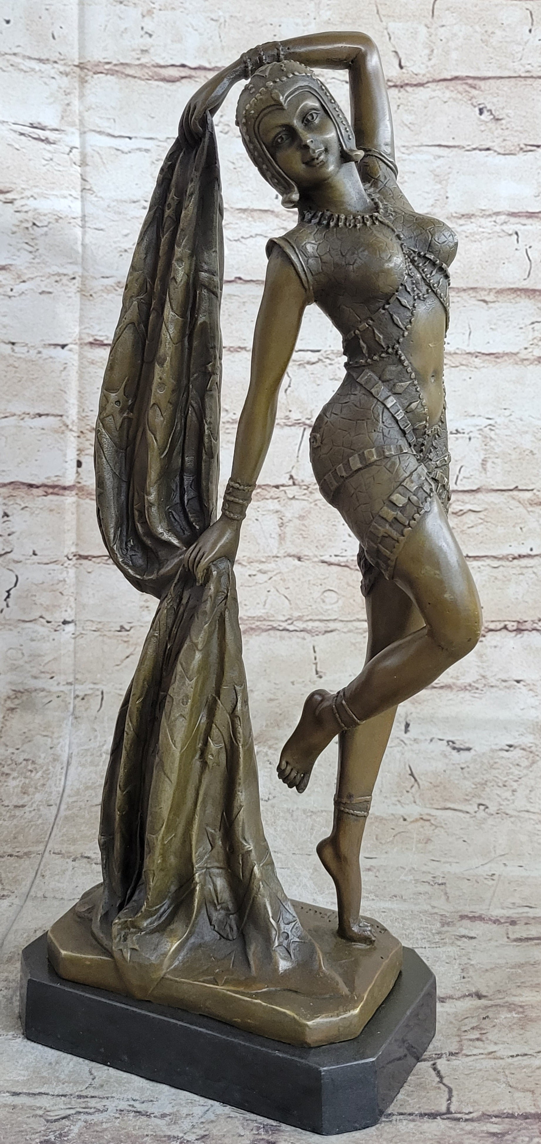 Bronze Marble Dancer Vintage Theatre Signed Chiparus Sculpture