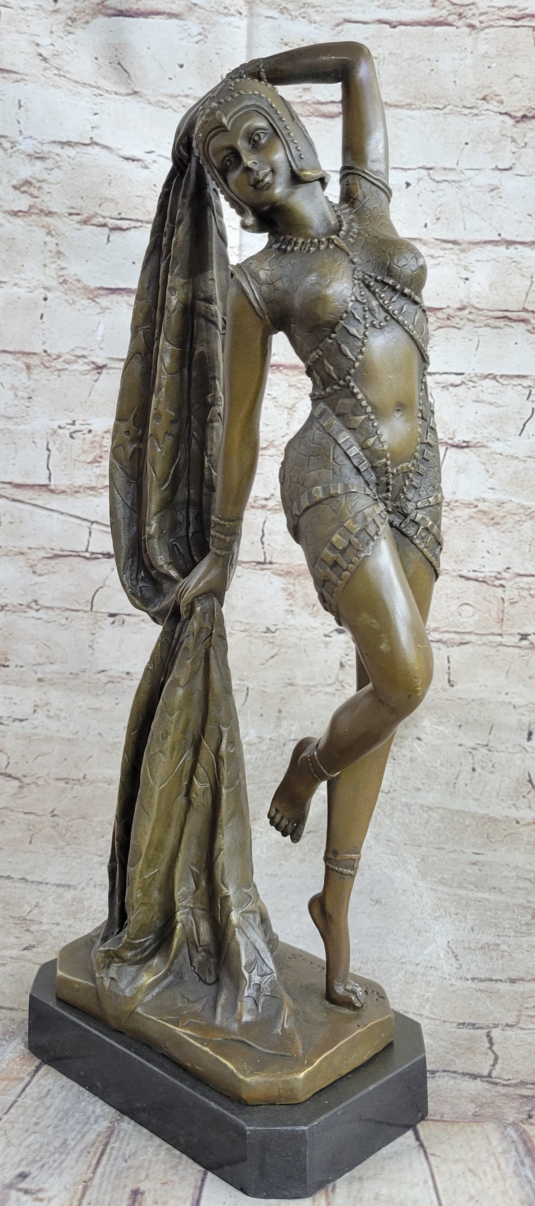 Bronze Marble Dancer Vintage Theatre Signed Chiparus Sculpture