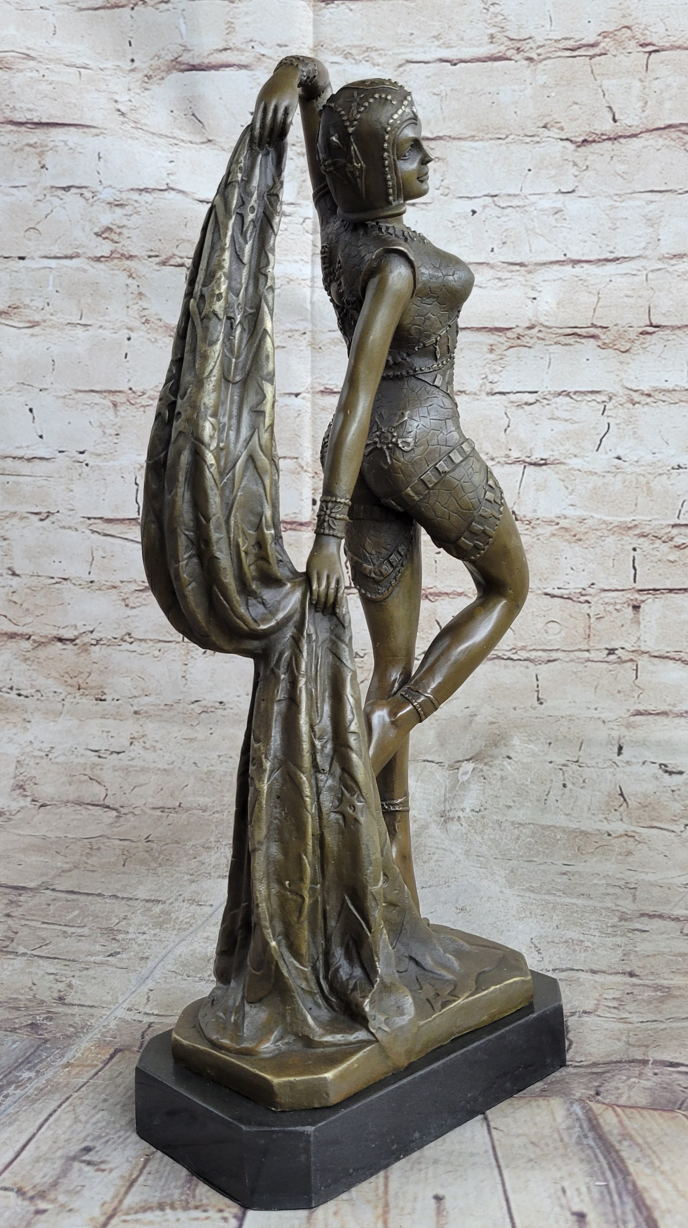 Bronze Marble Dancer Vintage Theatre Signed Chiparus Sculpture