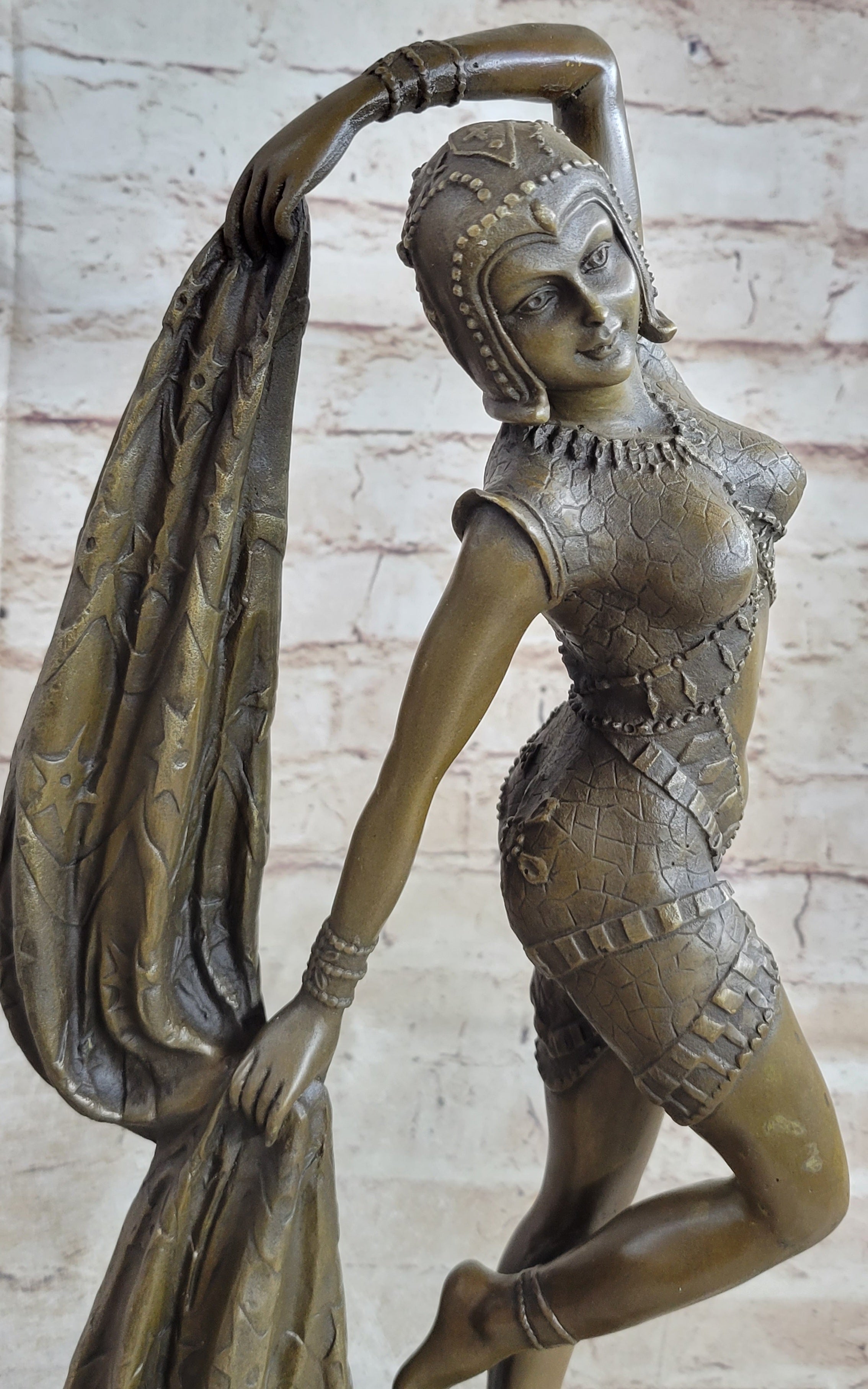 Bronze Marble Dancer Vintage Theatre Signed Chiparus Sculpture
