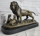 Signed Barye Male Lion With Cubs Bronze Sculpture