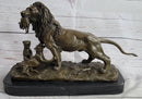 Signed Barye Male Lion With Cubs Bronze Sculpture