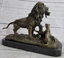 Signed Barye Male Lion With Cubs Bronze Sculpture