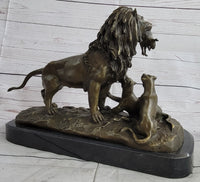 Signed Barye Male Lion With Cubs Bronze Sculpture