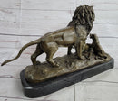 Signed Barye Male Lion With Cubs Bronze Sculpture