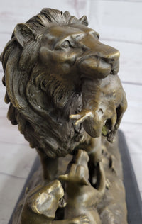 Signed Barye Male Lion With Cubs Bronze Sculpture