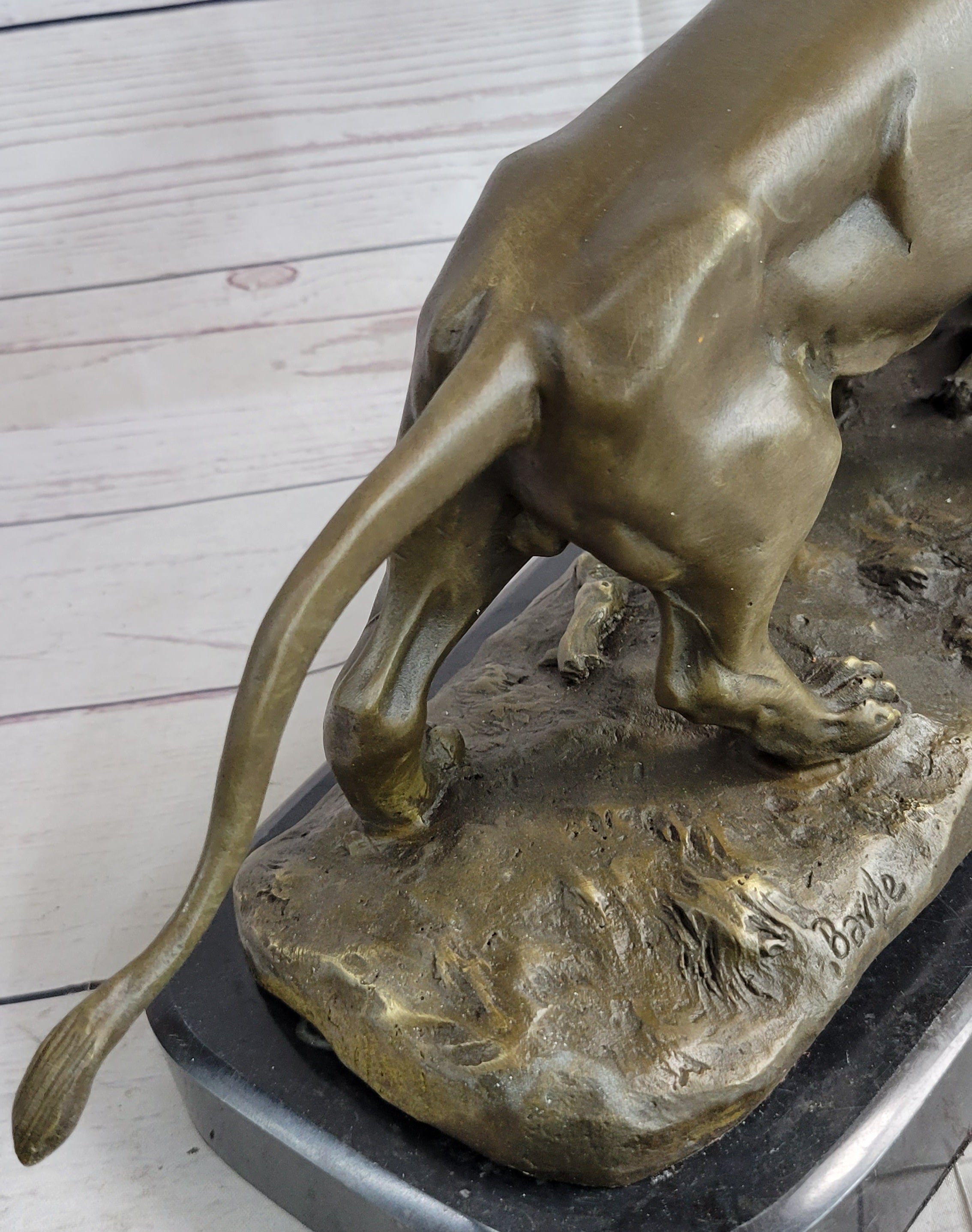 Signed Barye Male Lion With Cubs Bronze Sculpture