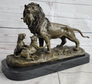 Signed Barye Male Lion With Cubs Bronze Sculpture