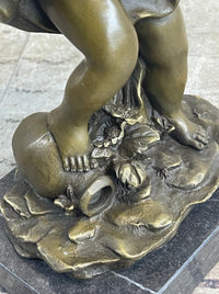 Cherub Child Angel Playing Violin Bronze Sculpture Marble Base