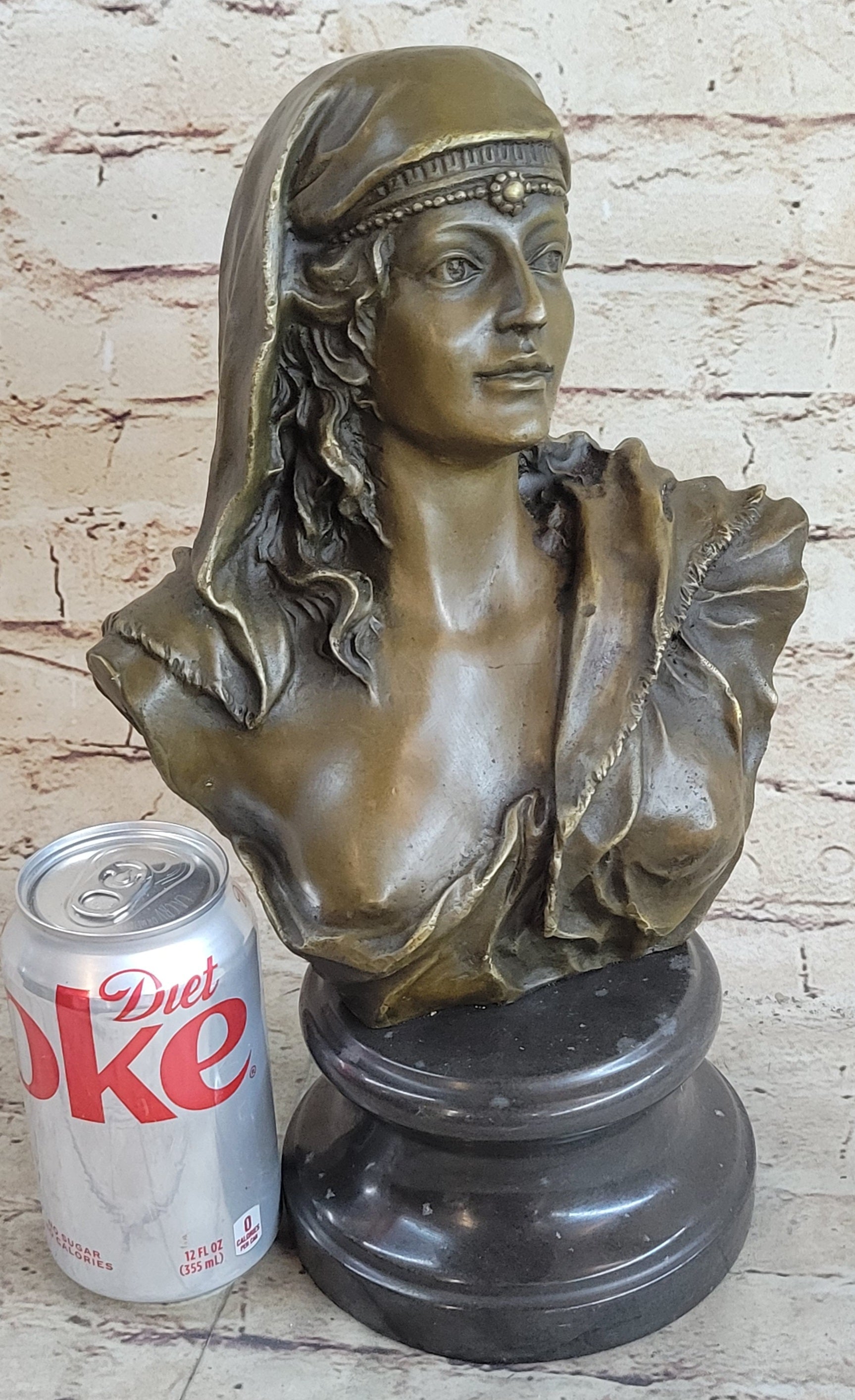 Signed Beautiful Maiden Semi Nude Bust Bronze Sculpture Marble
