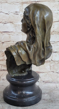 Signed Beautiful Maiden Semi Nude Bust Bronze Sculpture Marble