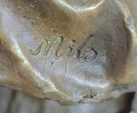Signed Beautiful Maiden Semi Nude Bust Bronze Sculpture Marble
