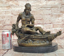 VINTAGE SIGNED DUCHOISELLEI INDIAN WARRIOR BRONZE SCULPTURE STATUE FIGURINE ART
