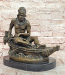 VINTAGE SIGNED DUCHOISELLEI INDIAN WARRIOR BRONZE SCULPTURE STATUE FIGURINE ART