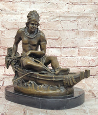 VINTAGE SIGNED DUCHOISELLEI INDIAN WARRIOR BRONZE SCULPTURE STATUE FIGURINE ART