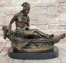 VINTAGE SIGNED DUCHOISELLEI INDIAN WARRIOR BRONZE SCULPTURE STATUE FIGURINE ART