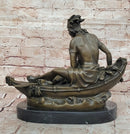 VINTAGE SIGNED DUCHOISELLEI INDIAN WARRIOR BRONZE SCULPTURE STATUE FIGURINE ART