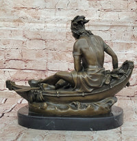 VINTAGE SIGNED DUCHOISELLEI INDIAN WARRIOR BRONZE SCULPTURE STATUE FIGURINE ART