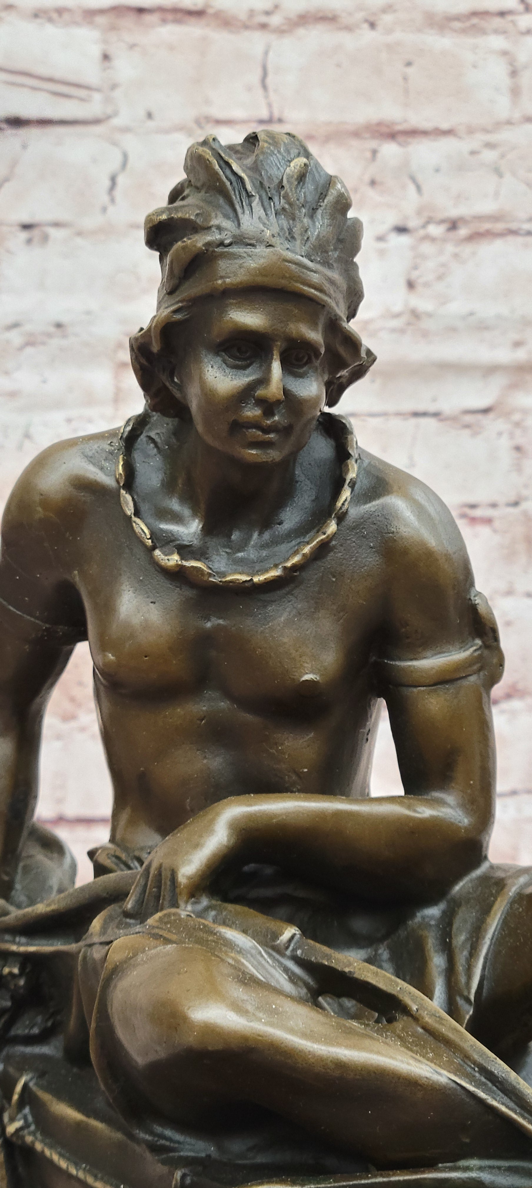 VINTAGE SIGNED DUCHOISELLEI INDIAN WARRIOR BRONZE SCULPTURE STATUE FIGURINE ART