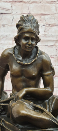 VINTAGE SIGNED DUCHOISELLEI INDIAN WARRIOR BRONZE SCULPTURE STATUE FIGURINE ART