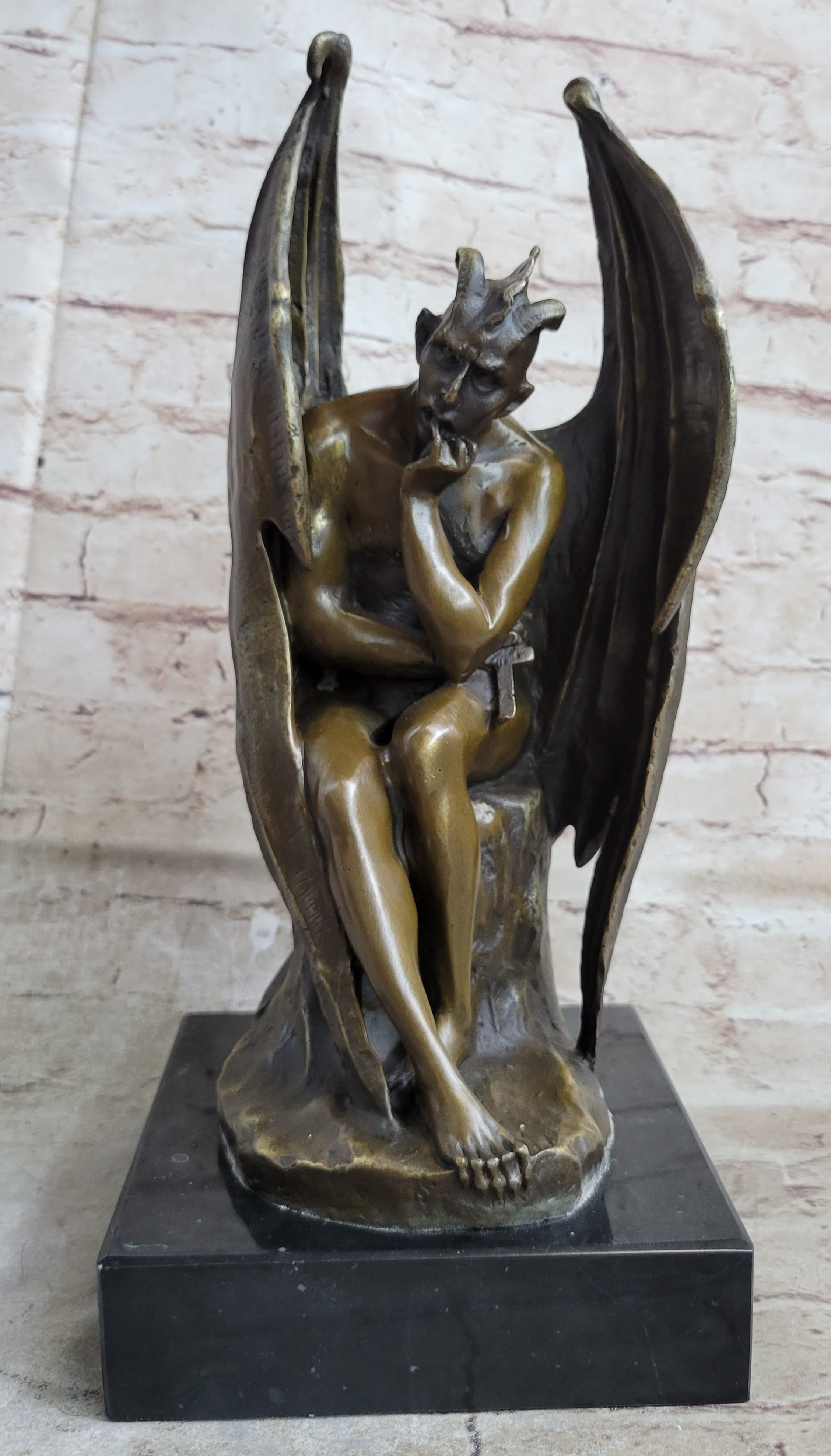 Bronze Marble Lucifer Demon Fallen Angel Satan Cross