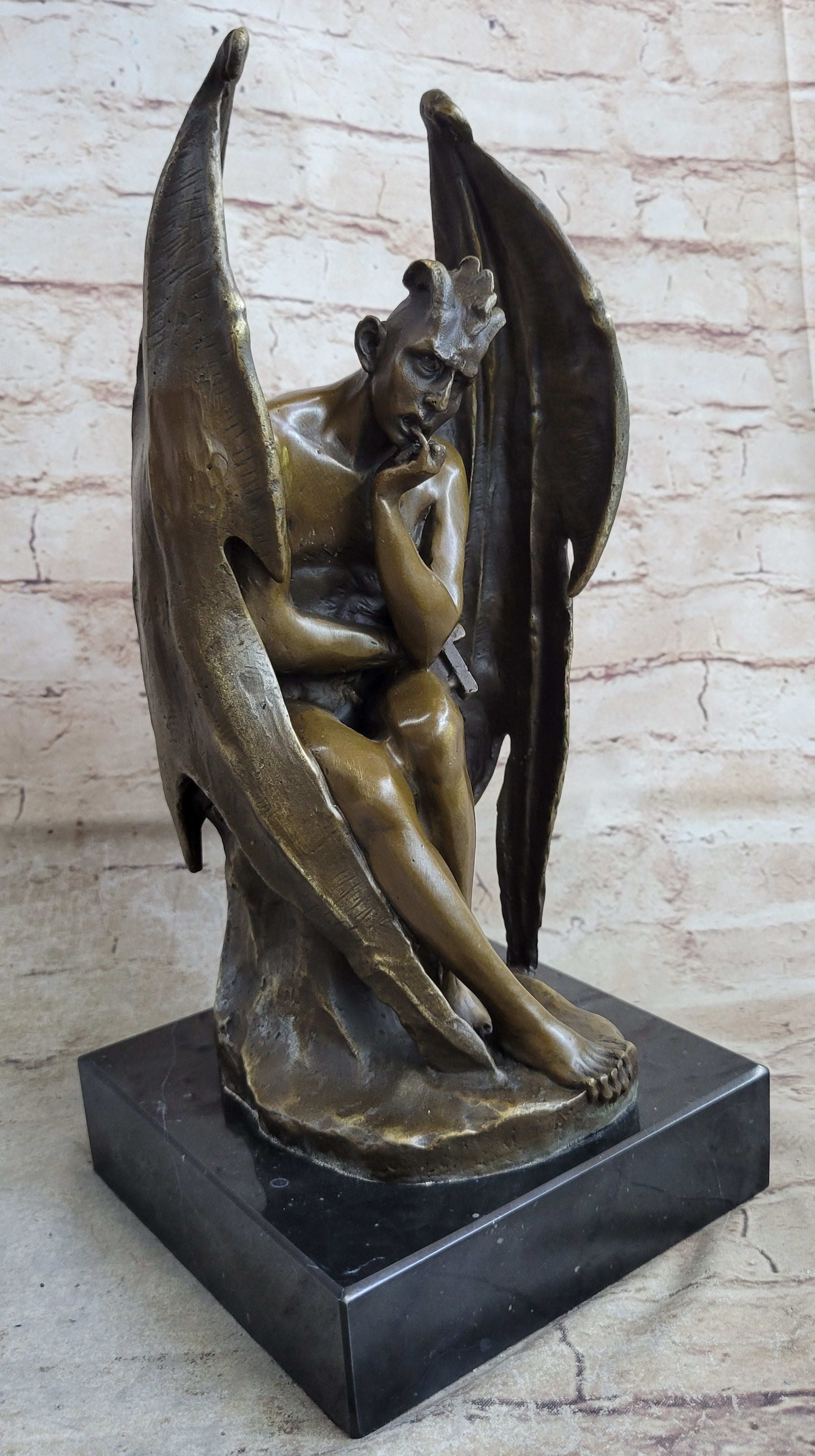 Bronze Marble Lucifer Demon Fallen Angel Satan Cross