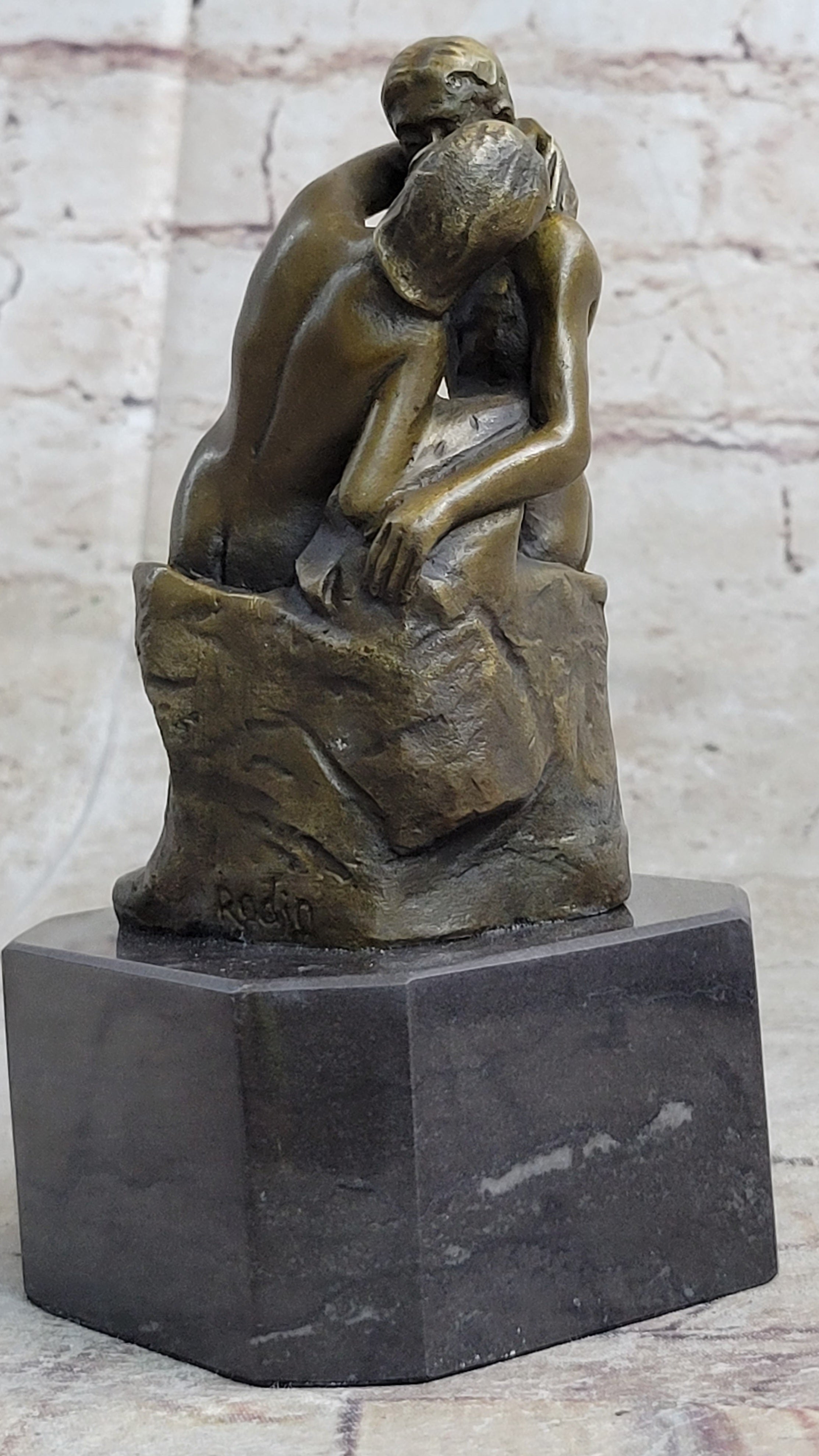 Signed The Kiss by Rodin Bronze Art Deco Figure