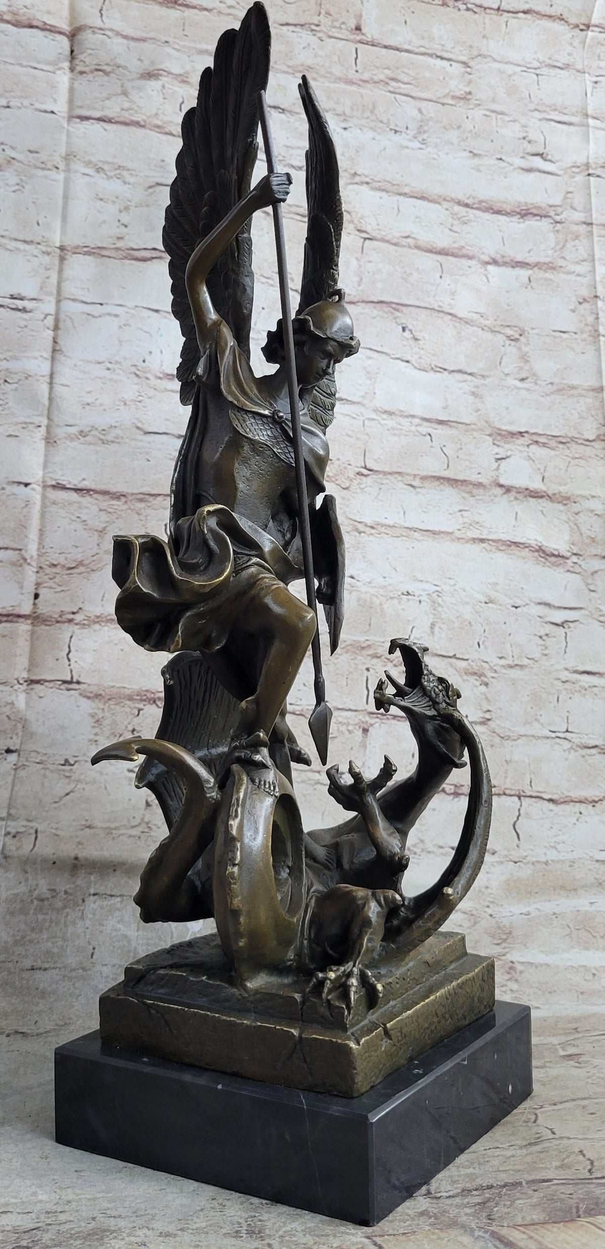 Signed Saint George Killing Dragon Bronze Sculpture