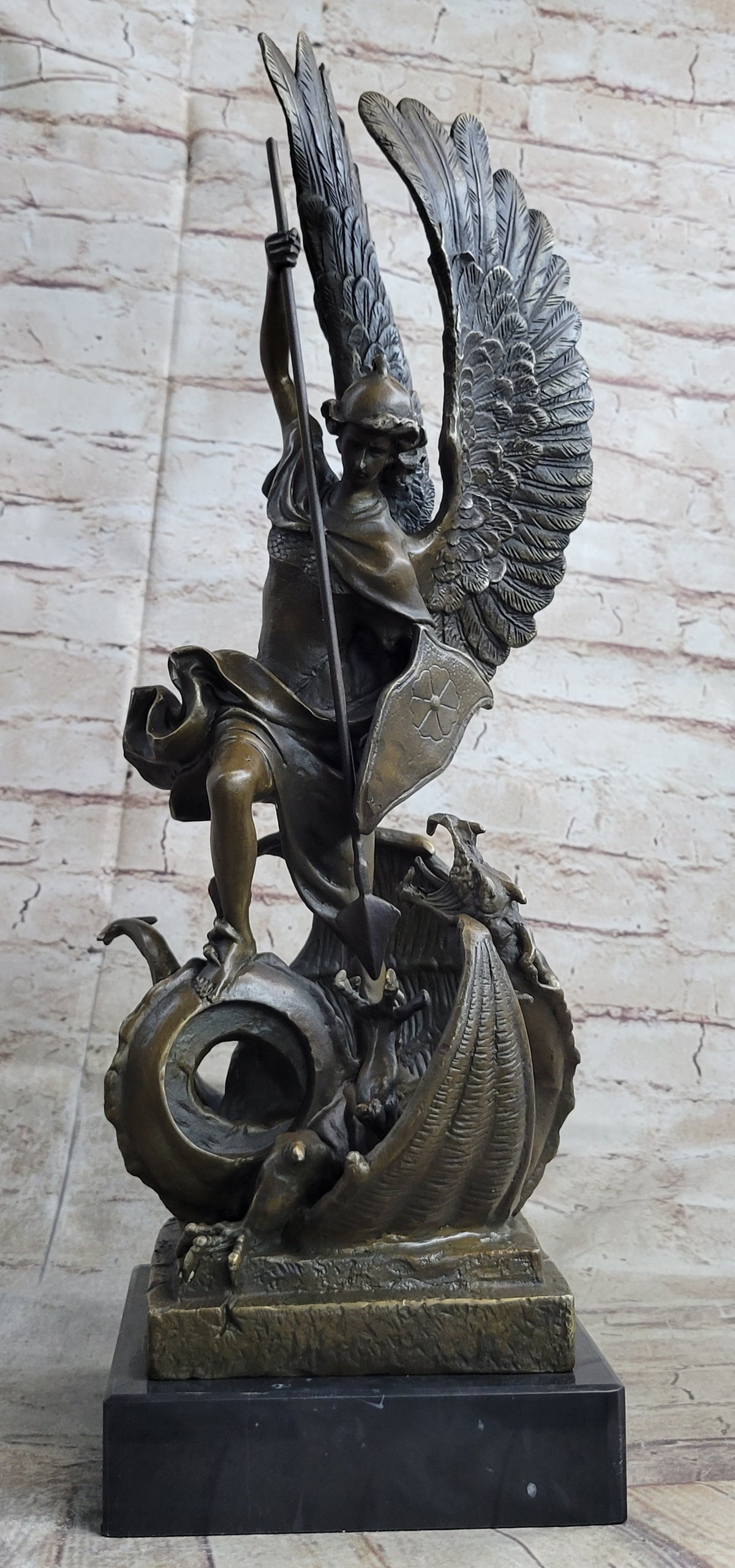 Signed Saint George Killing Dragon Bronze Sculpture