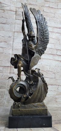 Signed Saint George Killing Dragon Bronze Sculpture