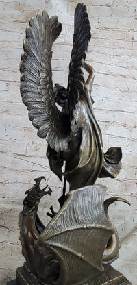 Signed Saint George Killing Dragon Bronze Sculpture