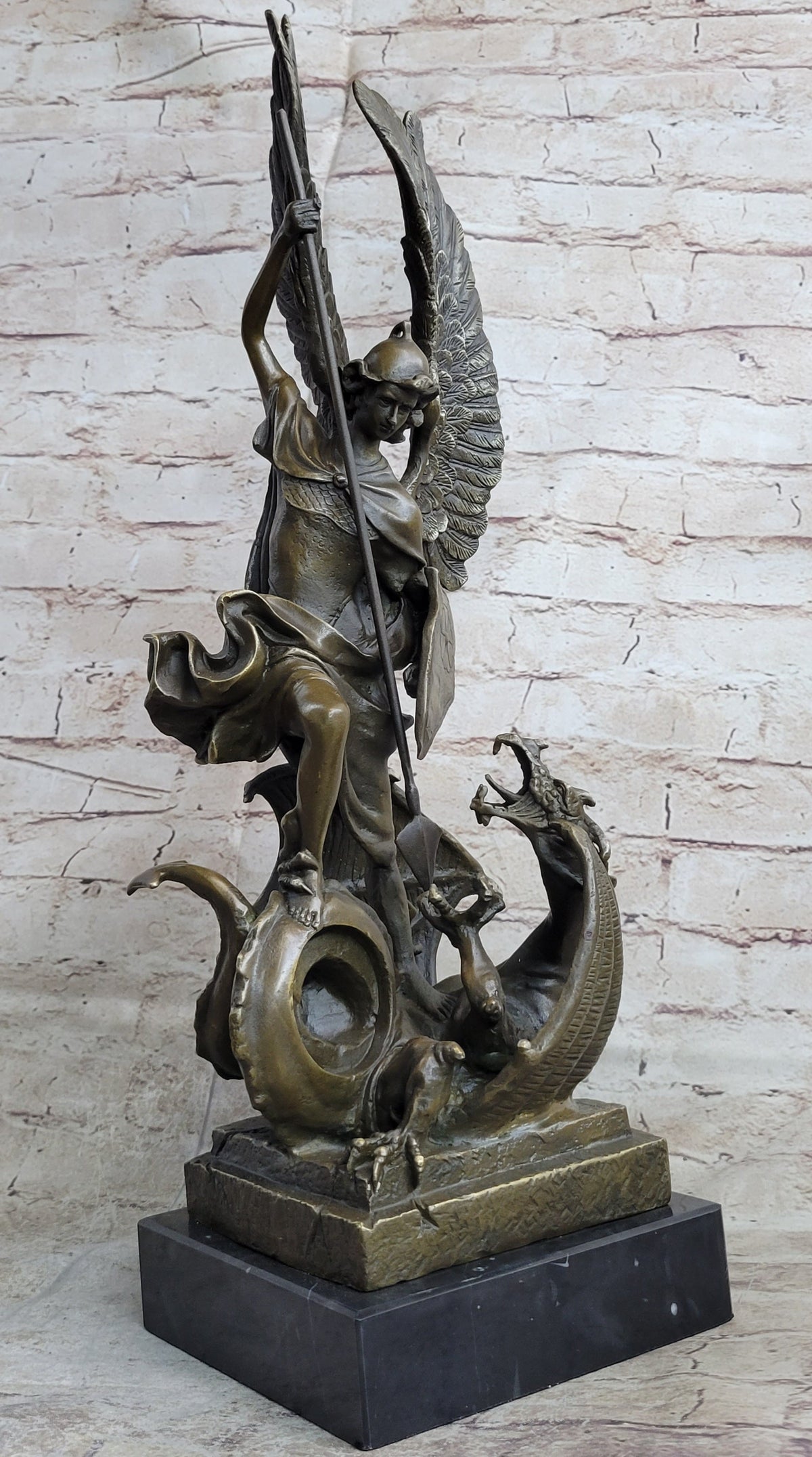 Signed Saint George Killing Dragon Bronze Sculpture