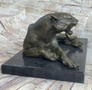 Signed Large Leopard Jaguar Bronze Sculpture Marble Art