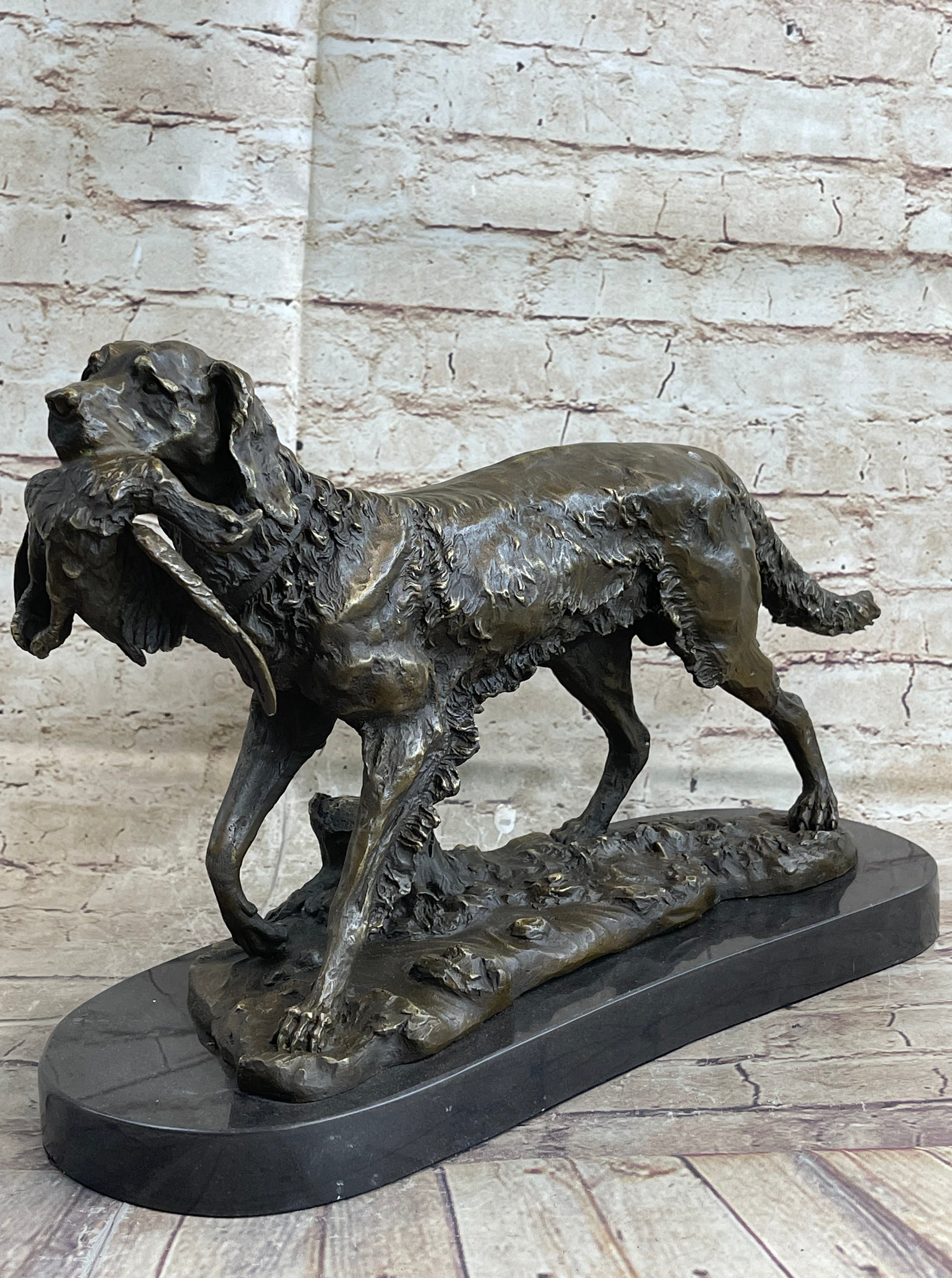 Labrador Retriever with Bird Duck in Mouth Bronze Sculpture