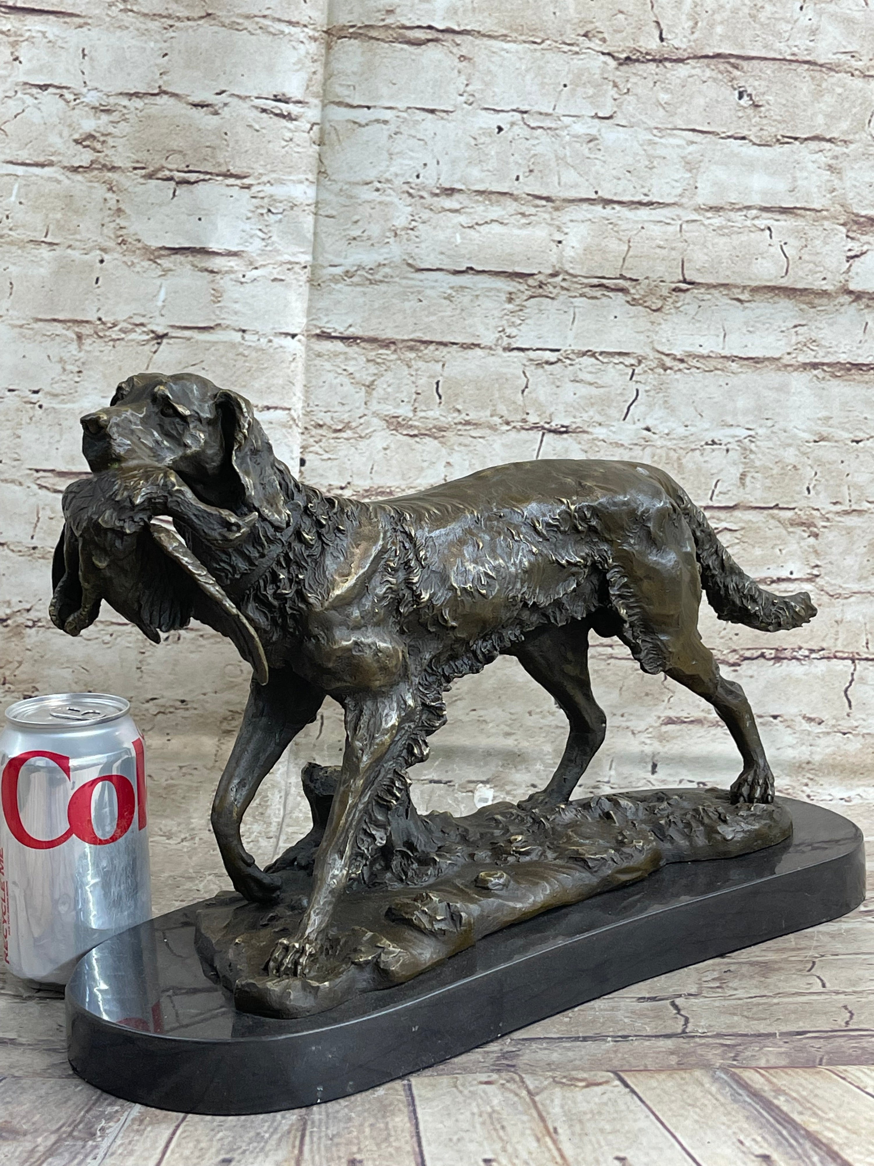 Labrador Retriever with Bird Duck in Mouth Bronze Sculpture
