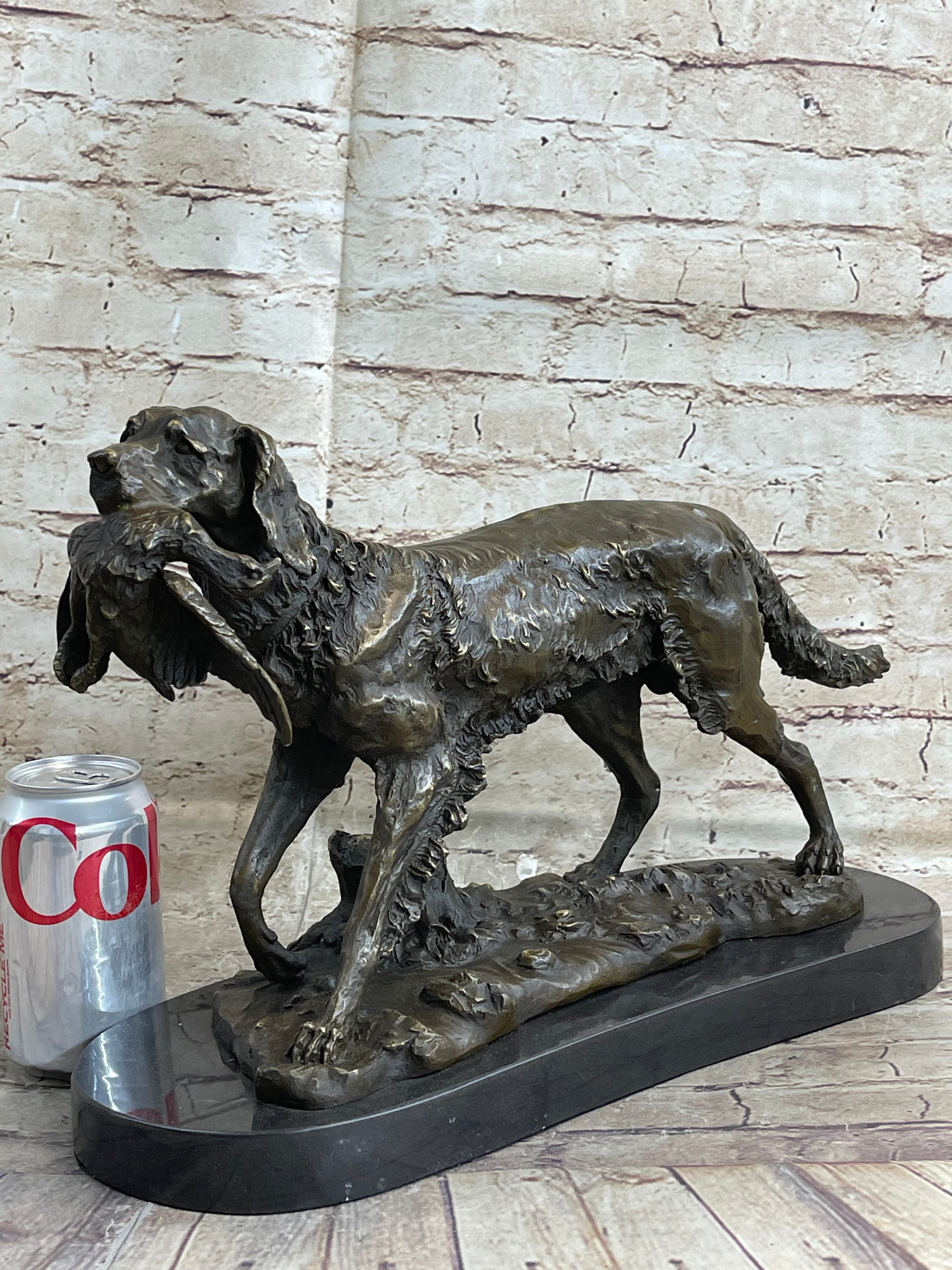 Labrador Retriever with Bird Duck in Mouth Bronze Sculpture