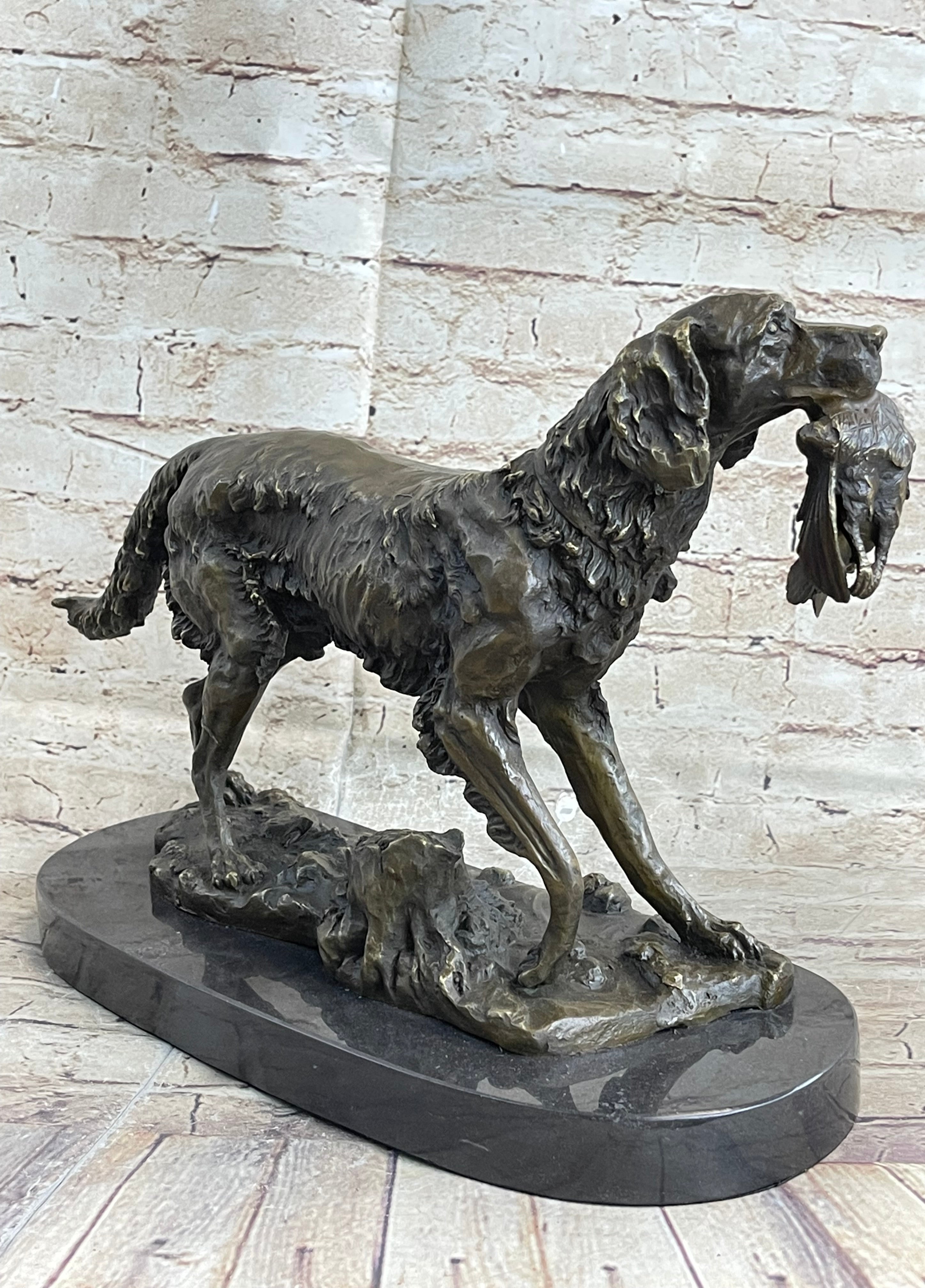 Labrador Retriever with Bird Duck in Mouth Bronze Sculpture