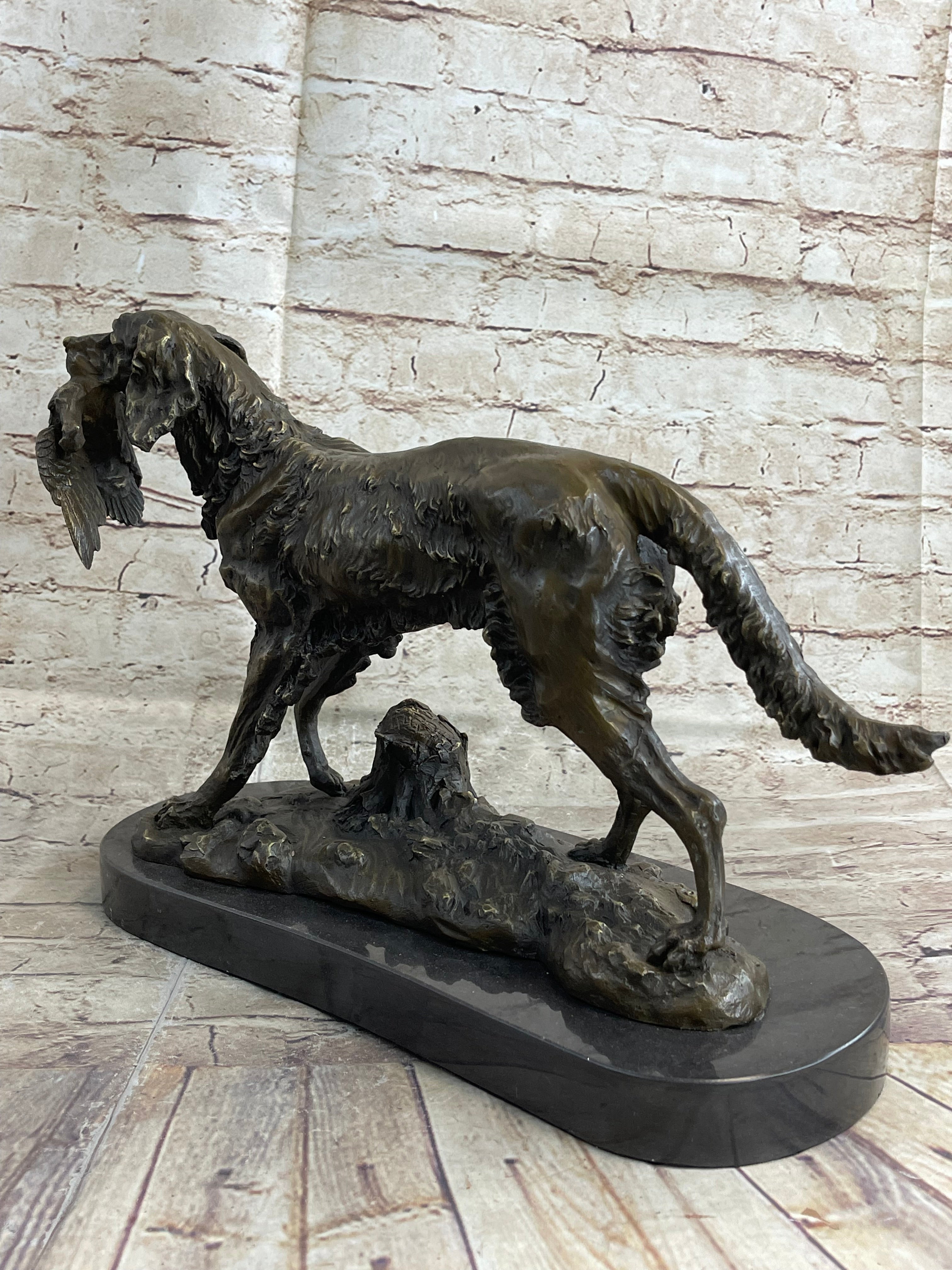 Labrador Retriever with Bird Duck in Mouth Bronze Sculpture
