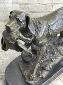 Labrador Retriever with Bird Duck in Mouth Bronze Sculpture