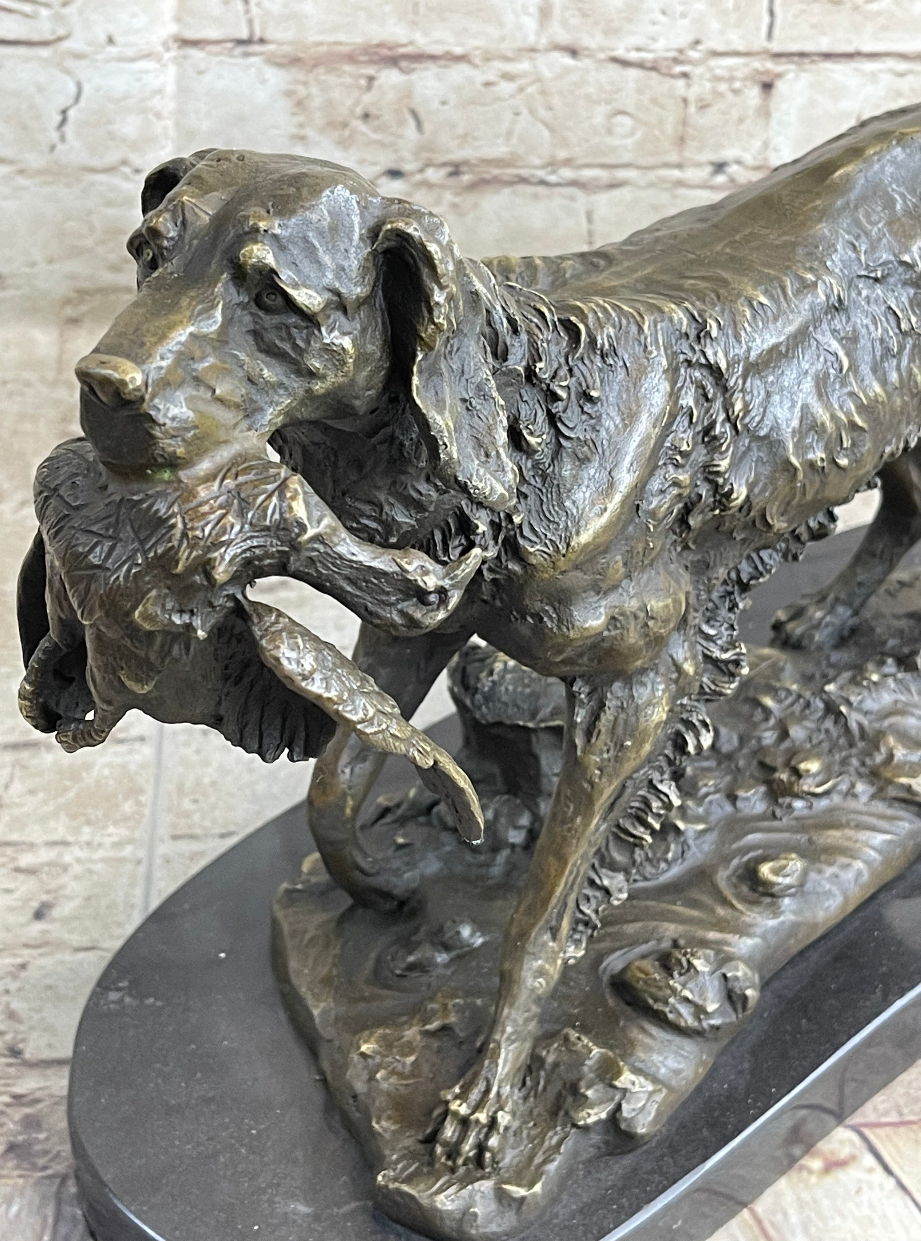 Labrador Retriever with Bird Duck in Mouth Bronze Sculpture